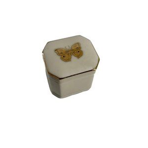 Takahashi Butterflies Trinket Ring Box Porcelain Hand Decorated Gold Trim